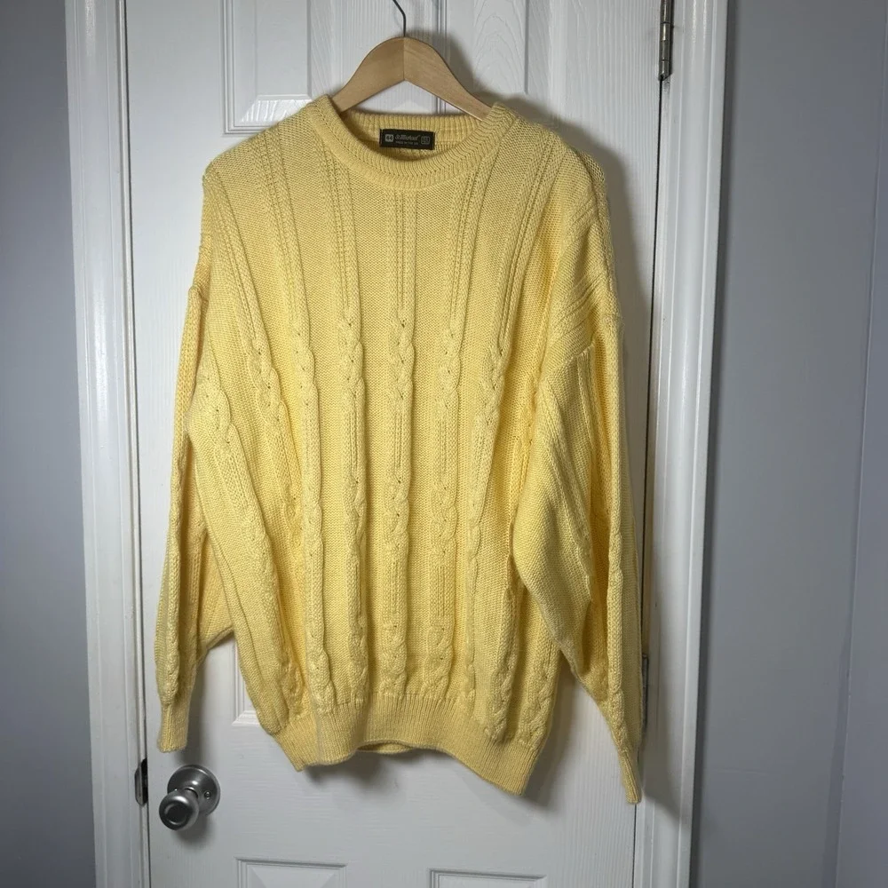 VTG St Michael‎ Mens Chunky Knit Fisherman Crew neck Sweater Yellow XL 44
